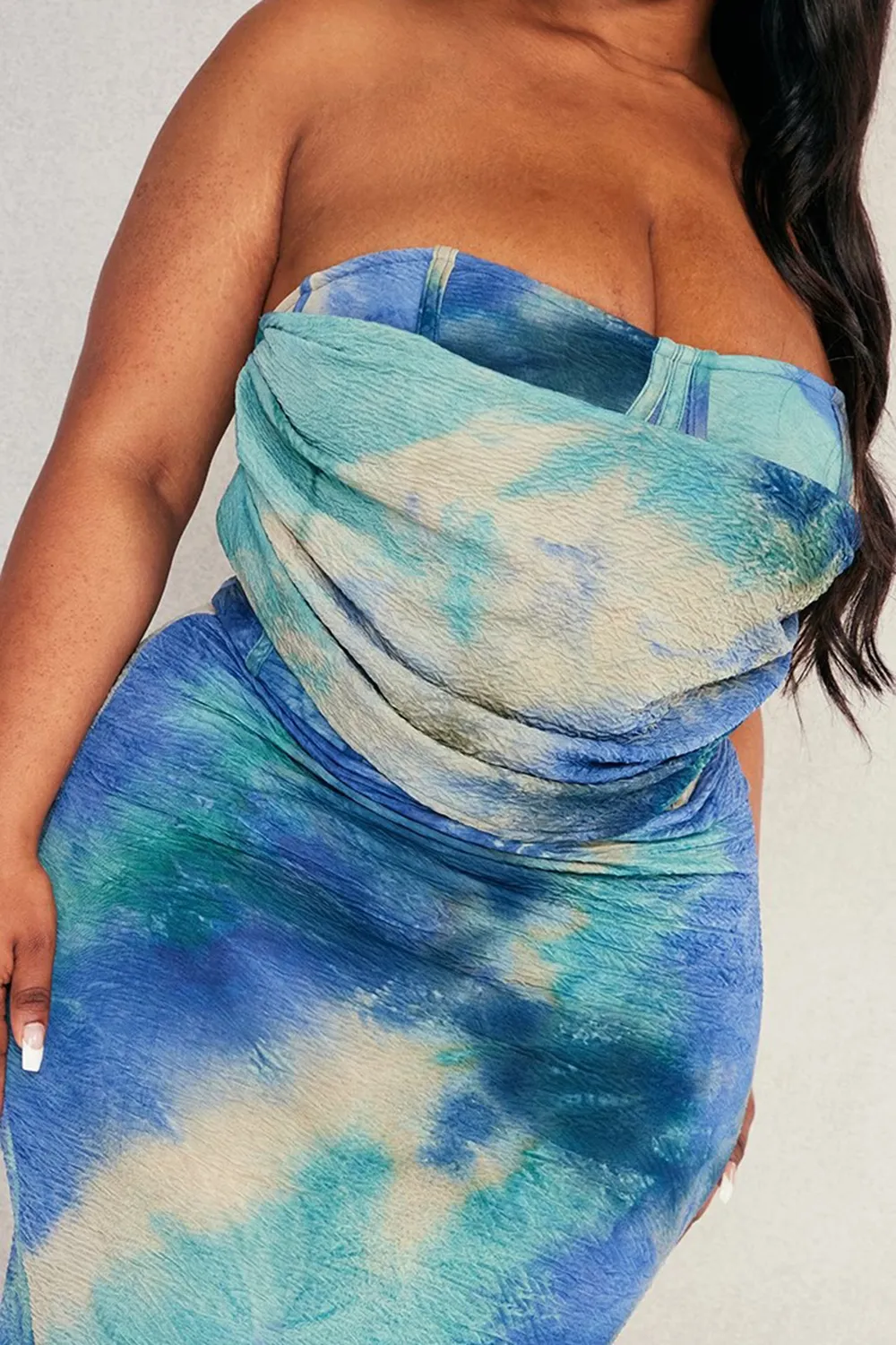 Plus Pink Tie Dye Print Drape Corset Maxi Dress