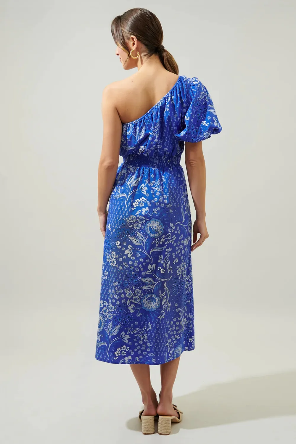 Blue Bridgette One Shoulder Midi Dress