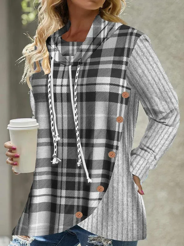 Loose Plaid Casual Sweatshirt