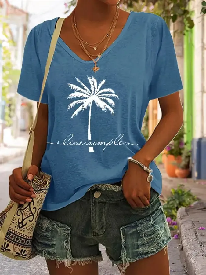 Live Simple Printed Casual Short-Sleeved T-Shirt