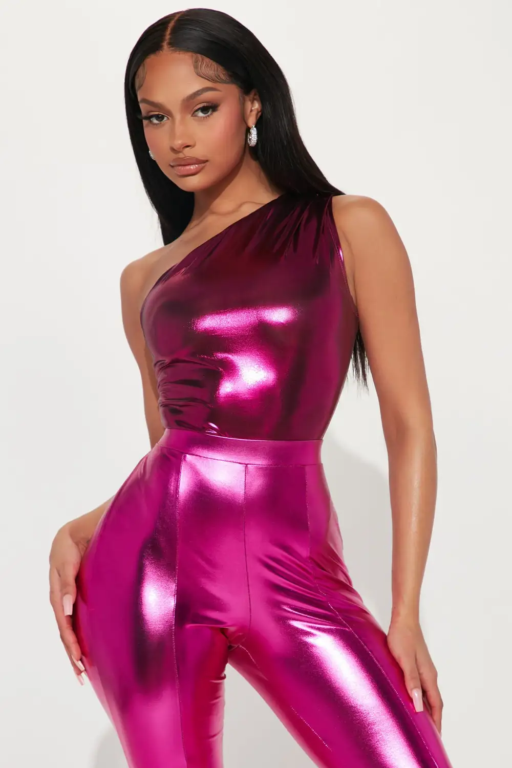 Stella Metallic Bodysuit - Fuchsia