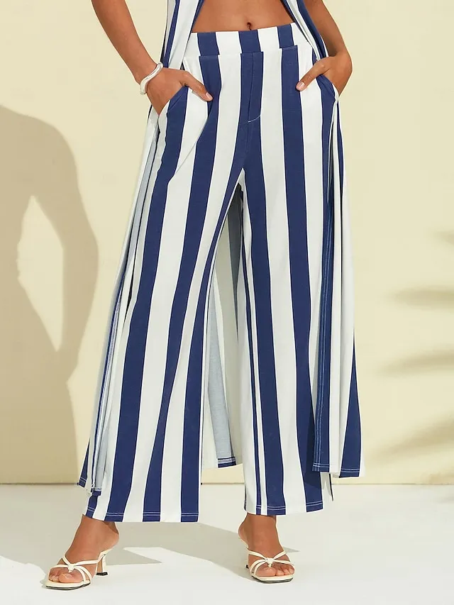 Striped Strapless Pocket Beach Jumpsuit