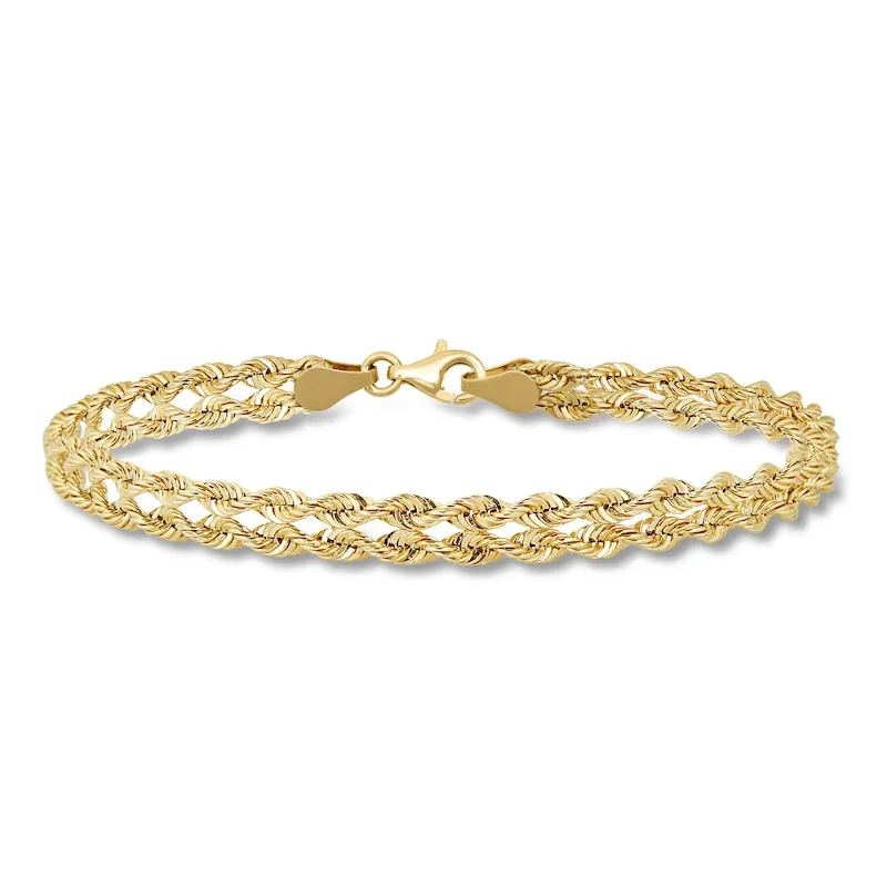 Hollow Double Rope Chain Bracelet 10K Yellow Gold 7.5