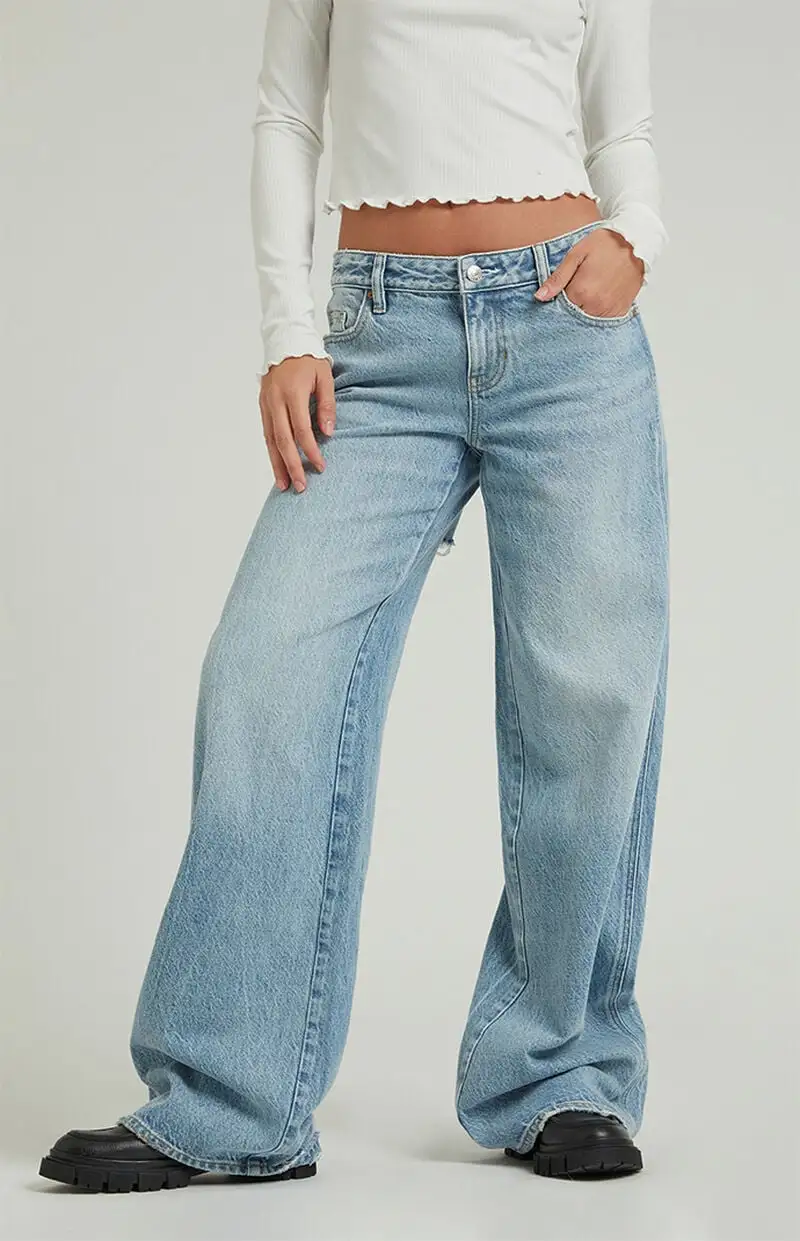 PacSun Casey Light Indigo Butt Slit Low Rise Baggy Jeans