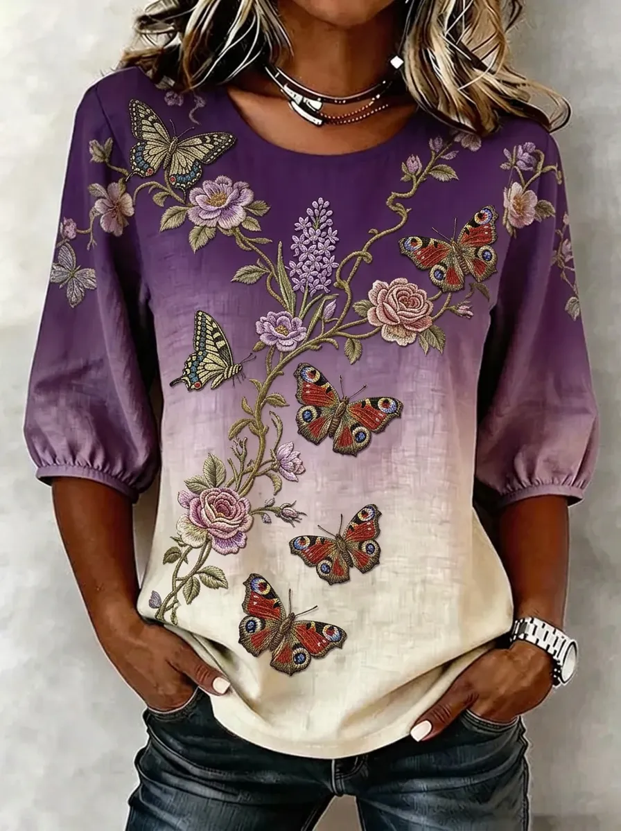 Women's Nashville Butterfly Floral Printed Top