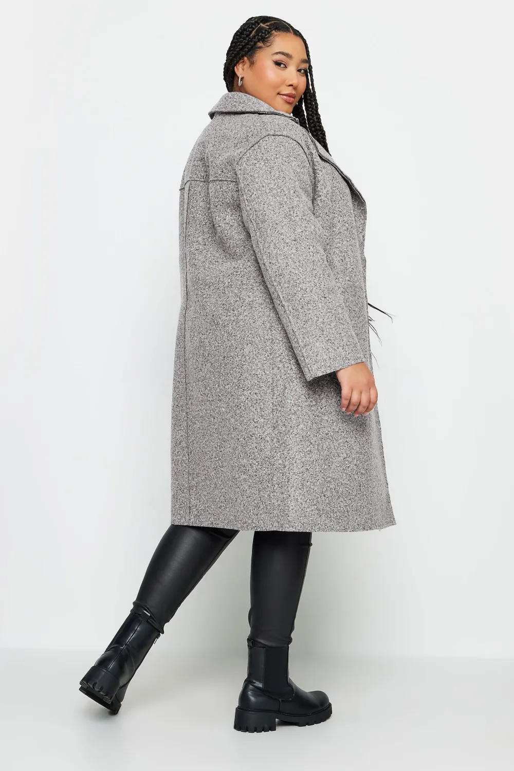 YOURS Curve Grey Boucle Biker Coat