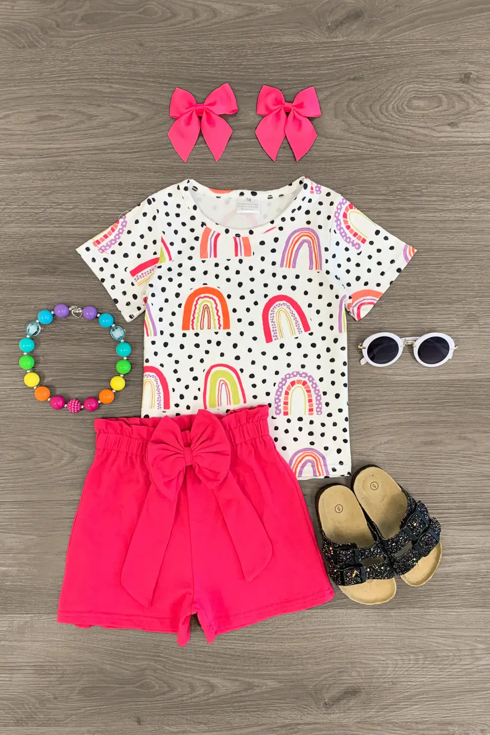 Colorful Rainbows & Pink Bow Short Set