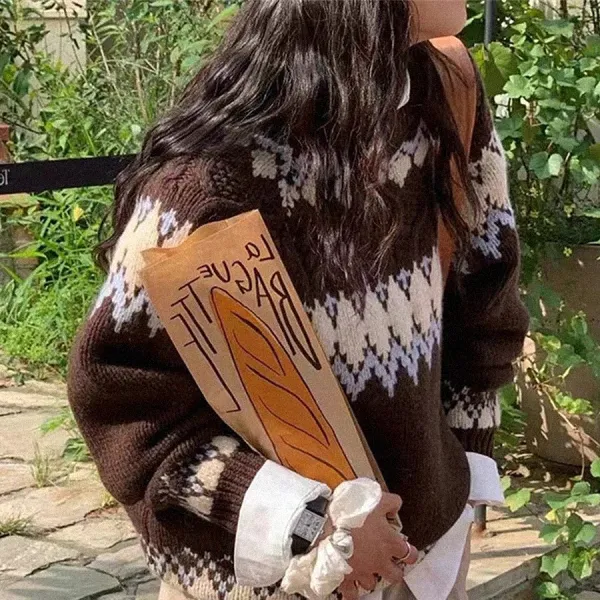 Knitted Vintage Geometric Jacquard Sweater