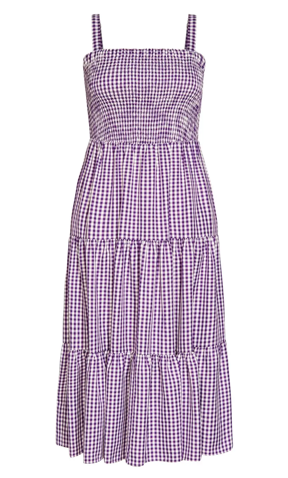 Evans Purple Gingham Shirred Maxi Dress