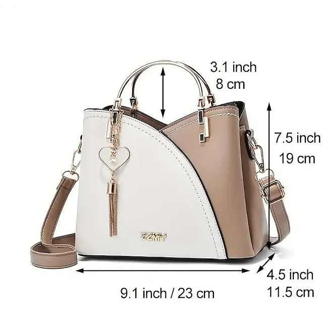 Women's Handbag Crossbody Bag Shoulder Bag PU Leather Office Shopping Daily Pendant Tassel Zipper Adjustable Solid Color Color Block Black / Red White / Green Wine red and white