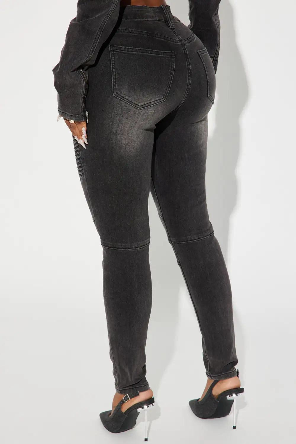 Skyline Drive Stretch Moto Skinny Jeans - Black Wash