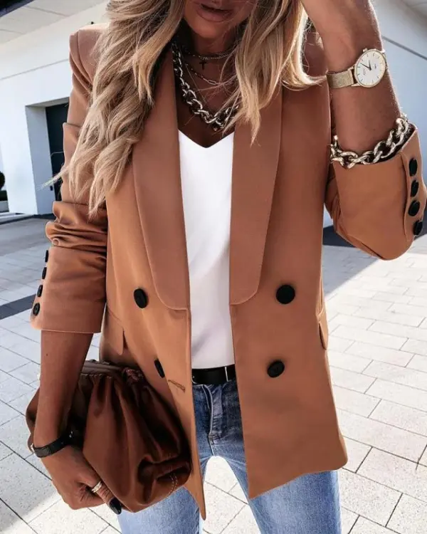 Long-Sleeved Double-Breasted Set Jacket