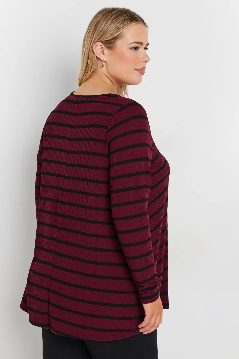 YOURS Curve Black Long Sleeve Ribbed Swing Top