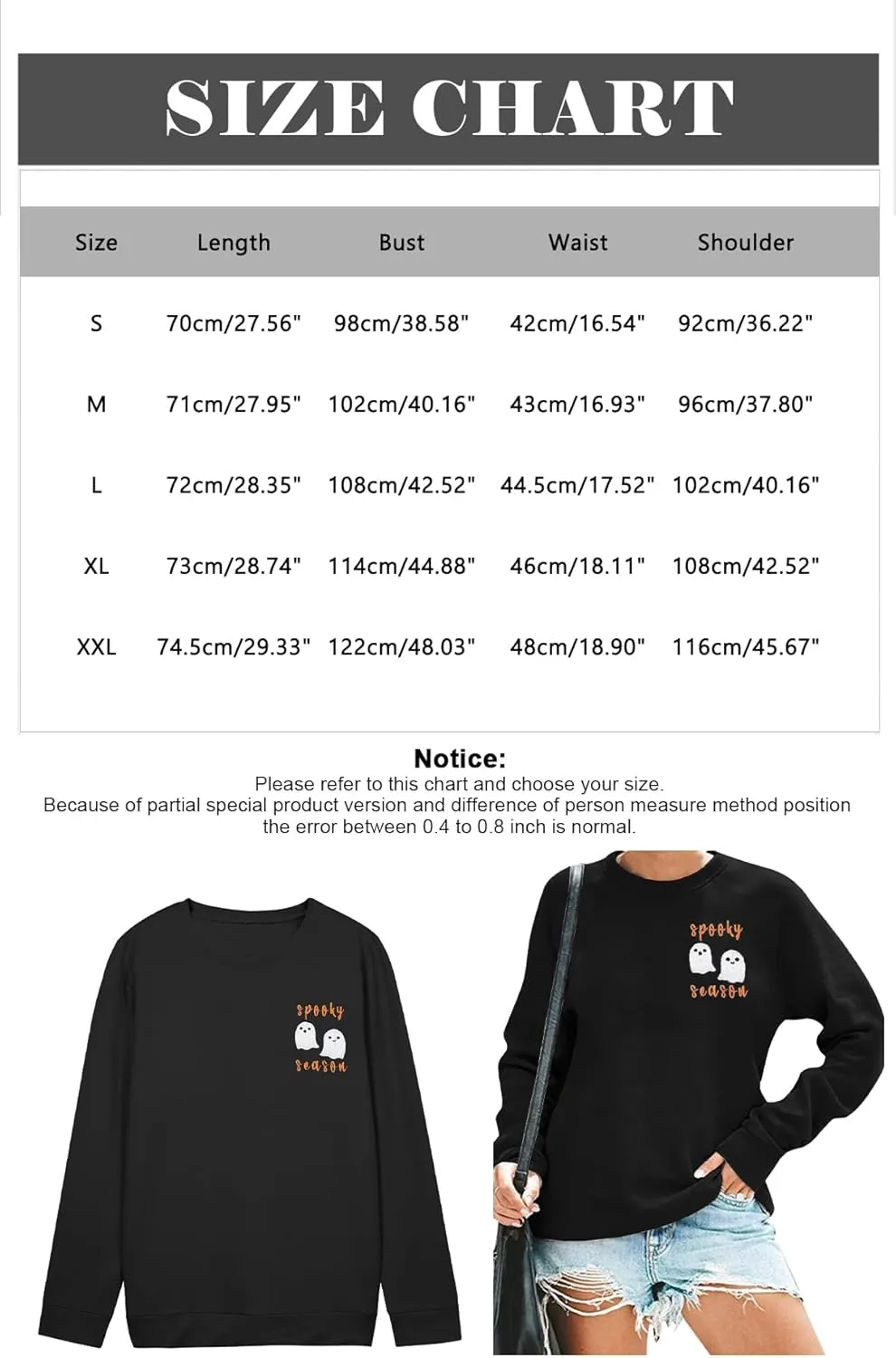 LOTUCY Halloween Sweatshirt Women Cute Spooky Season Sweatshirts Ghost Fall Embroidered Sweater Pullover Top