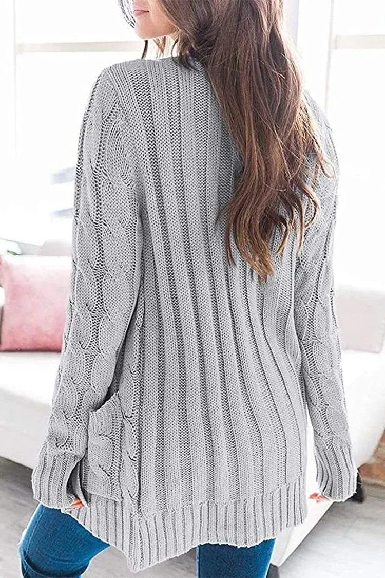 Knitted Solid Color Button Down Chunky Outwear Cardigan