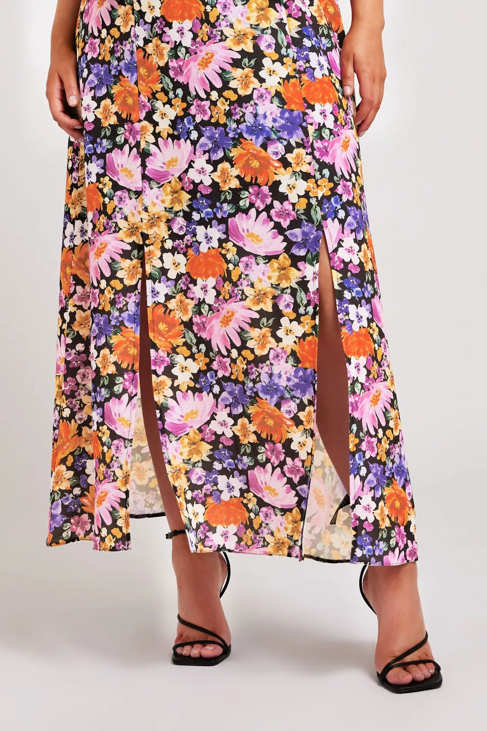 YOURS LONDON Curve Black Floral Print Overlay Maxi Dress