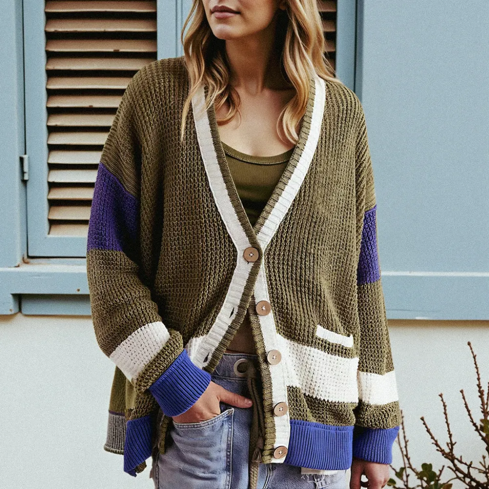 Deep V -neck Knitted Cardigan