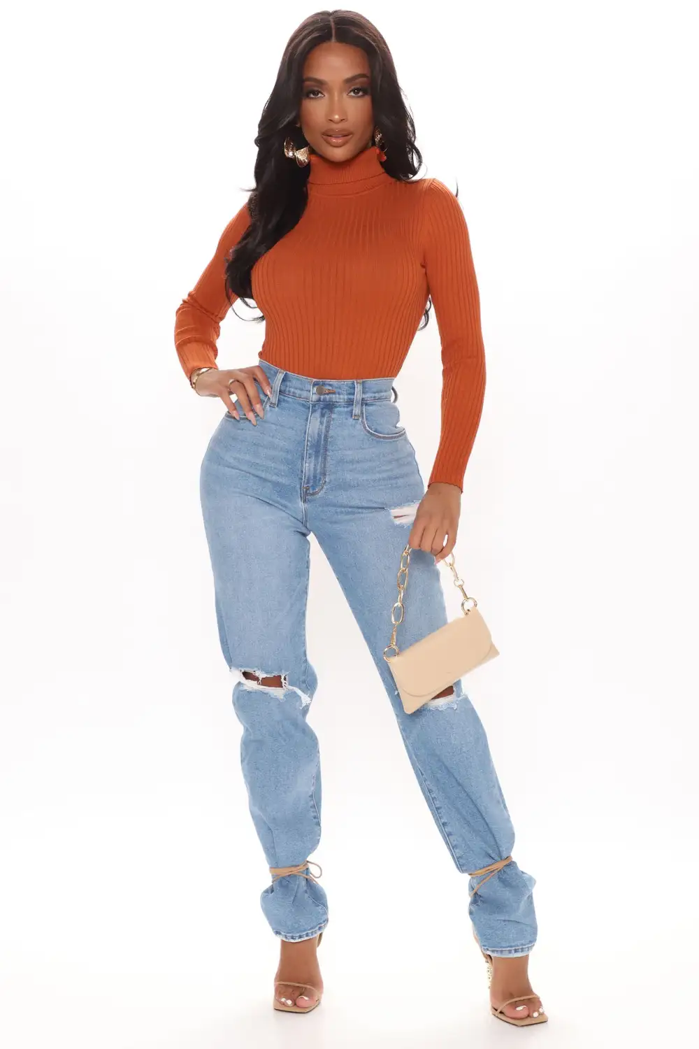 Make My Life Complete Sweater Bodysuit - Rust