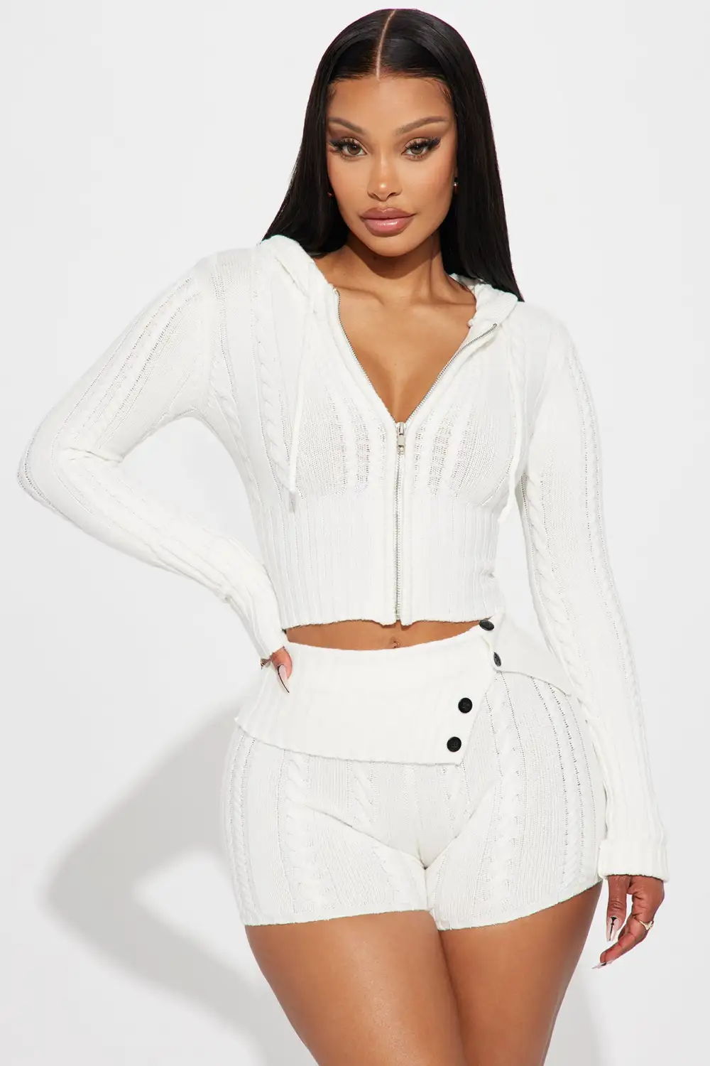 Soft Energy Sweater Short Set - Cream