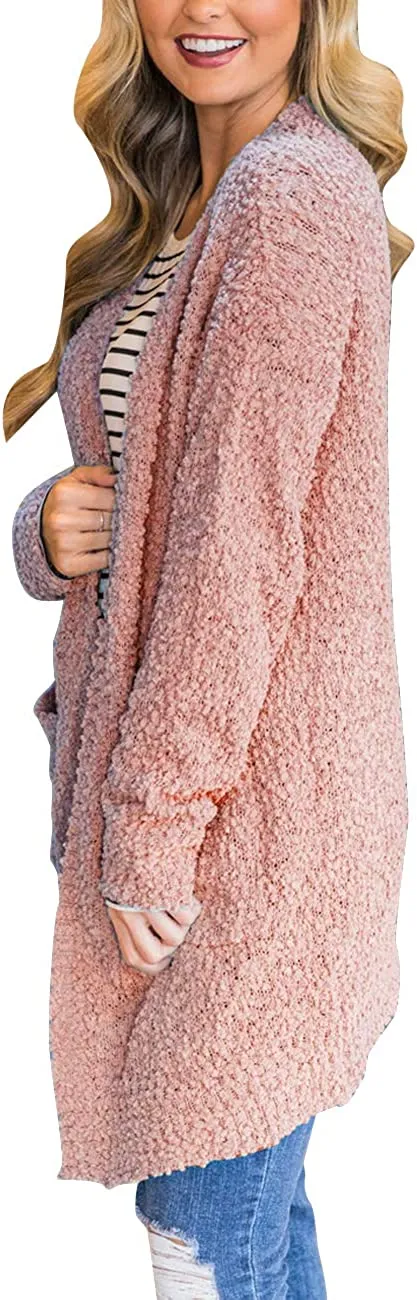 Women's Long Sleeve Soft Chunky Knit Sweater Open Front Cardigans Outwear Coat