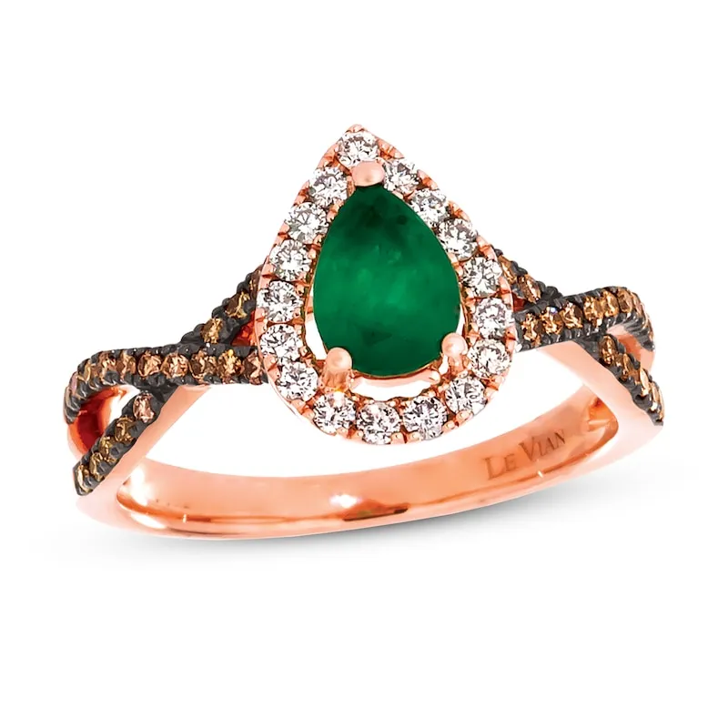 Le Vian Emerald Ring 3/8 ct tw Diamonds 14K Strawberry Gold