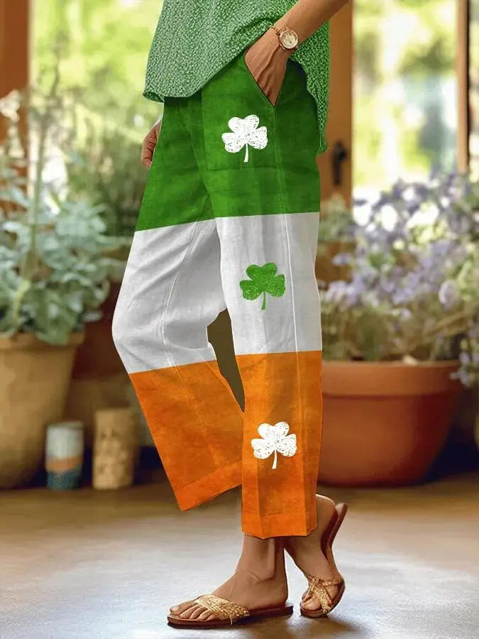 Women's St. Patrick's Day Loose Casual Pants (With Pockets)