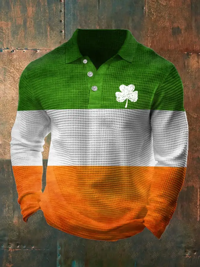 Men's St. Patrick's Day Waffle Long Sleeve Polo Shirt