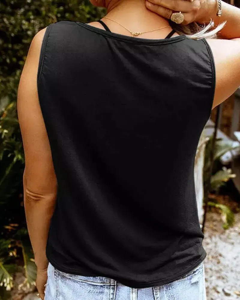 Smooth As Tennessee Whiskey Sweet As Strawberry Wine Print Eyelet Decor Casual Tank Top