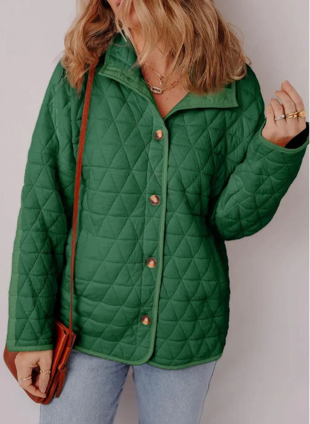 Women's Lightweight Diamond Quilted Jacket Casual Winter Open Front Button Down Puffer Coat Outwear Cardigan