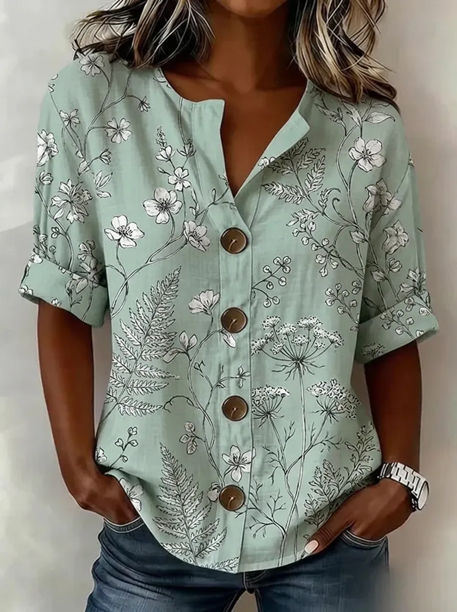 Women's Nashville Botanical Floral Printed Button-Down Shirt