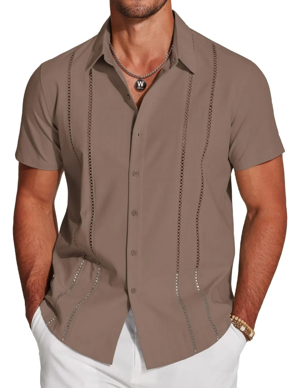 🔥Men's Cuba Guayabera Exquisite Hollow Embroidered Button Front Shirt