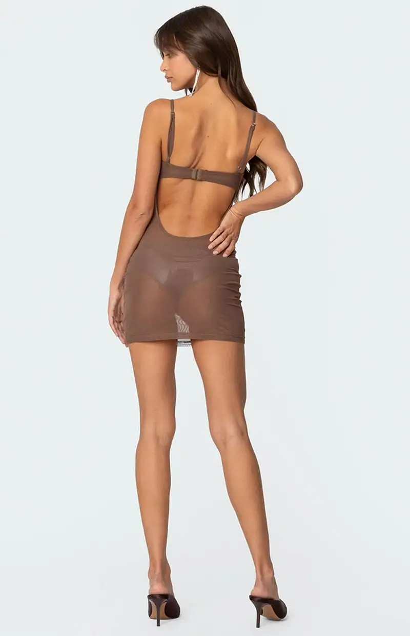 Edikted Flora Rhinestone Mesh Mini Dress