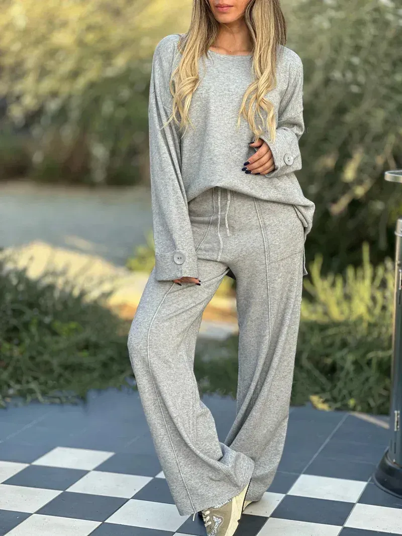 Womens 2 Piece Lounge Set Fall Long Sleeve Pullover Tops And Long Wide Leg Pants Tracksuit Sweater Lounge Sets