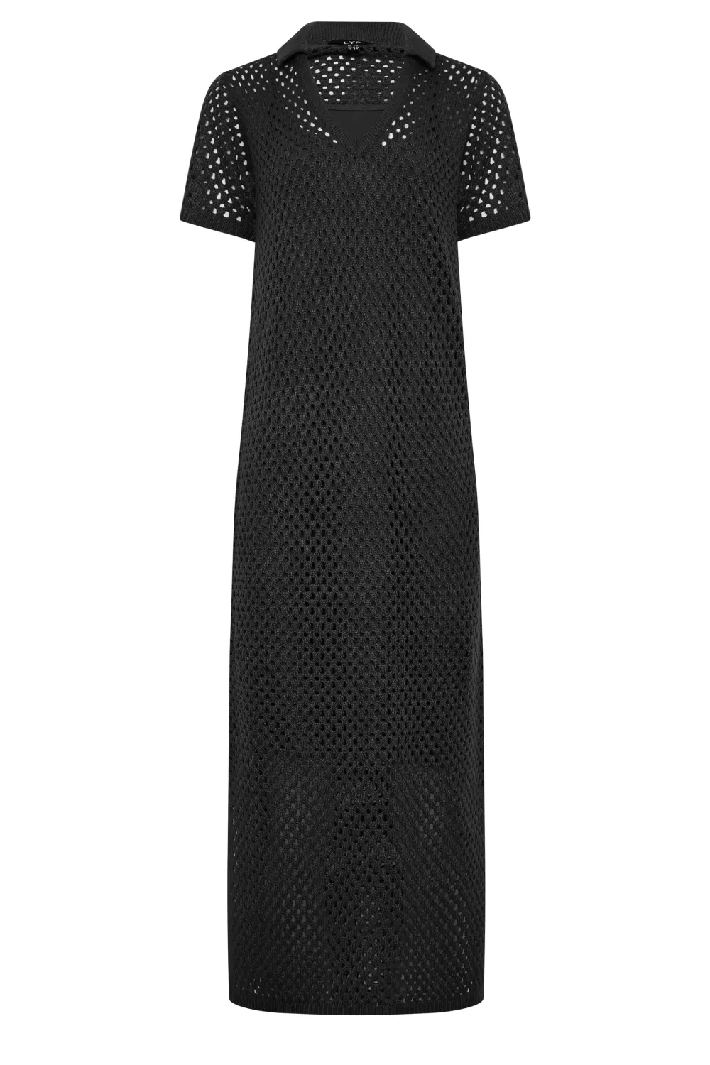 LTS Tall Black Crochet Midaxi Dress