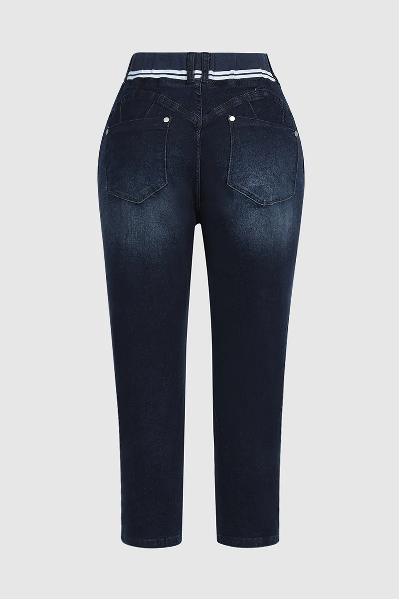 6 Packs Double Button Drawstring Capris Jeans