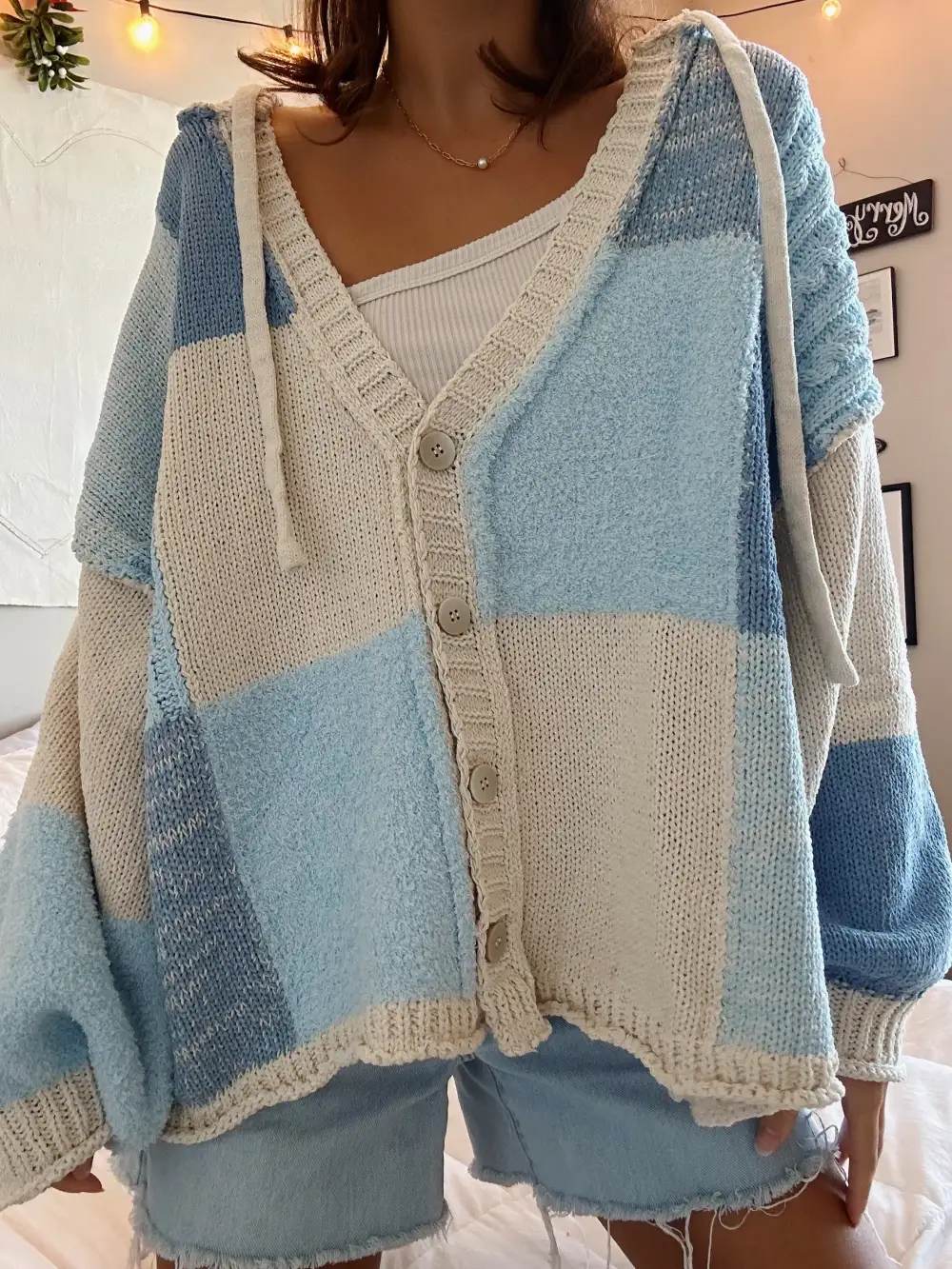 LIGHT BLUE PATCHWORK CARDIGAN