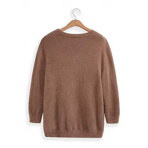 Women's Pullover Sweater Jumper Stylish Casual Soft Solid Color Fuzzy Crew Neck Oversized Long Sleeve Long Tops Knit Outdoor Daily Going out Lake blue ArmyGreen Fall Winter