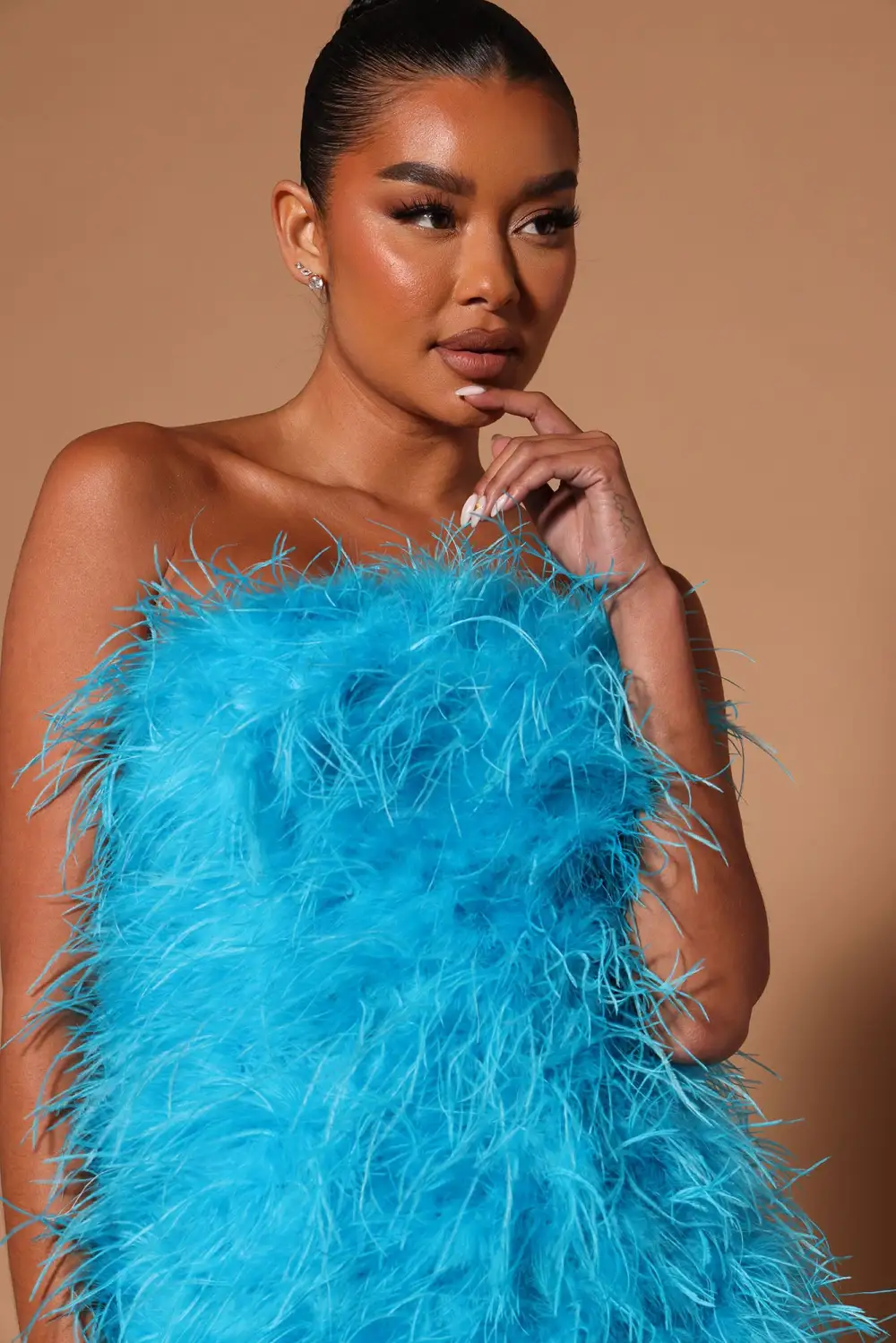 Hanna Feather Tube Mini Dress - Turquoise