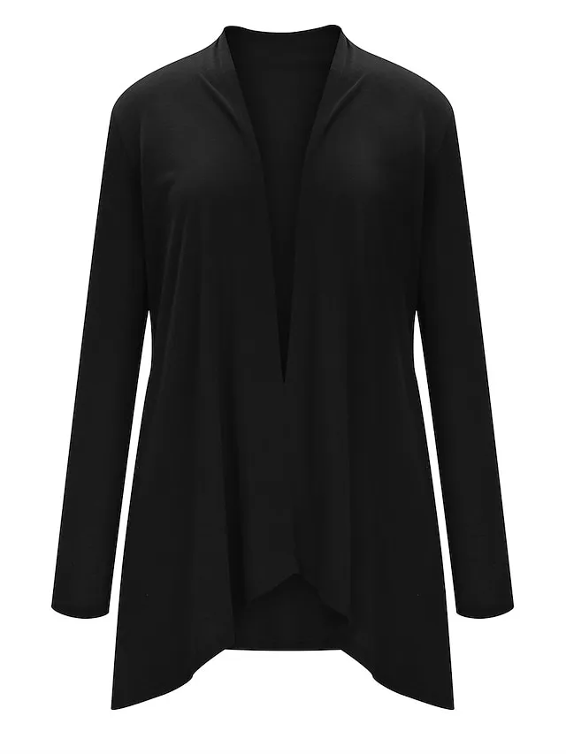 Women's Cardigan Sweater Open Front Ribbed Knit Knit Pocket Summer Fall Outdoor Daily Weekend Stylish Casual Soft Long Sleeve Solid Color Black White Wine S M L