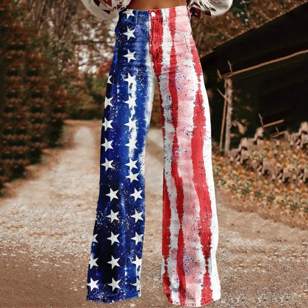 Women's Vintage Independence Day Floral Patch Jeans