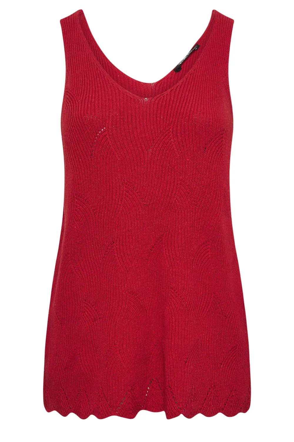 YOURS Curve Red Scallop Hem Knitted Vest Top