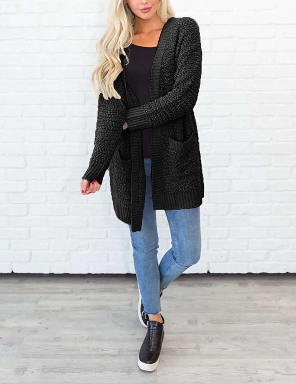 Women's Long Sleeve Soft Chunky Knit Sweater Open Front Cardigans Outwear Coat