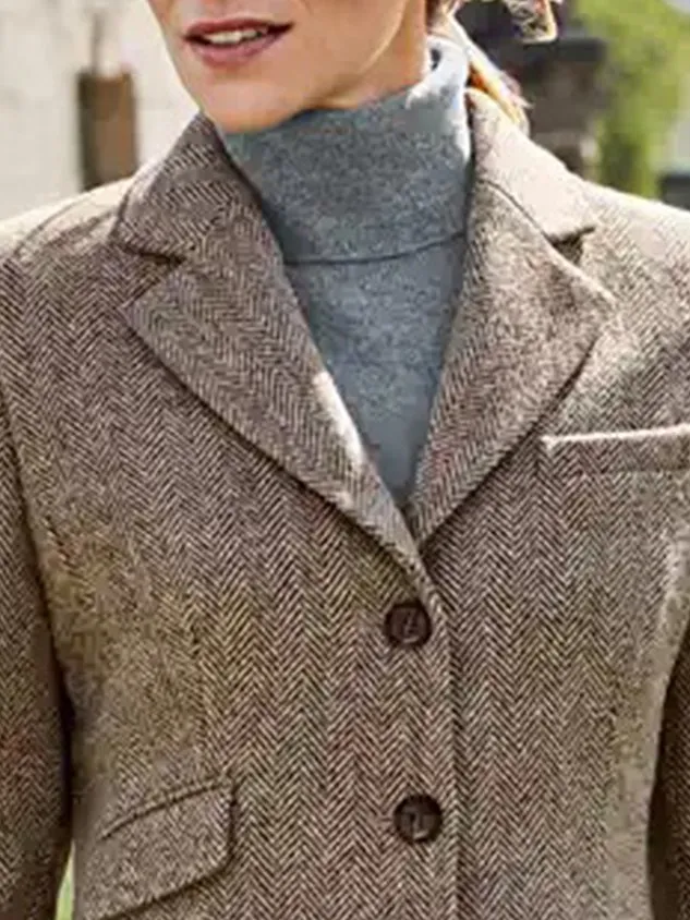 Plain Long Sleeve Buttoned Lapel Collar Plus Size Casual Blazer