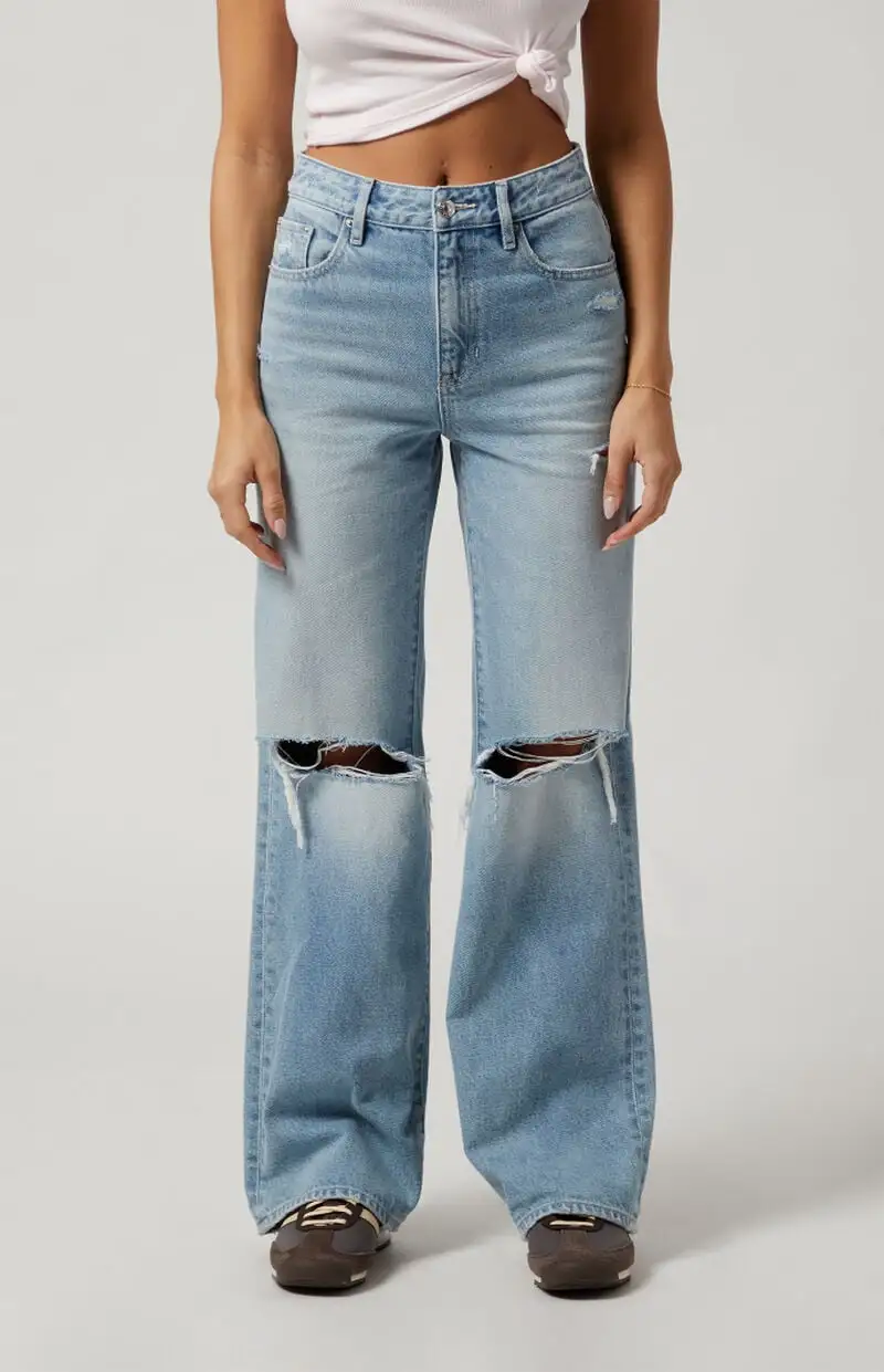 PacSun Light Indigo Ripped High Waisted Girlfriend Jeans