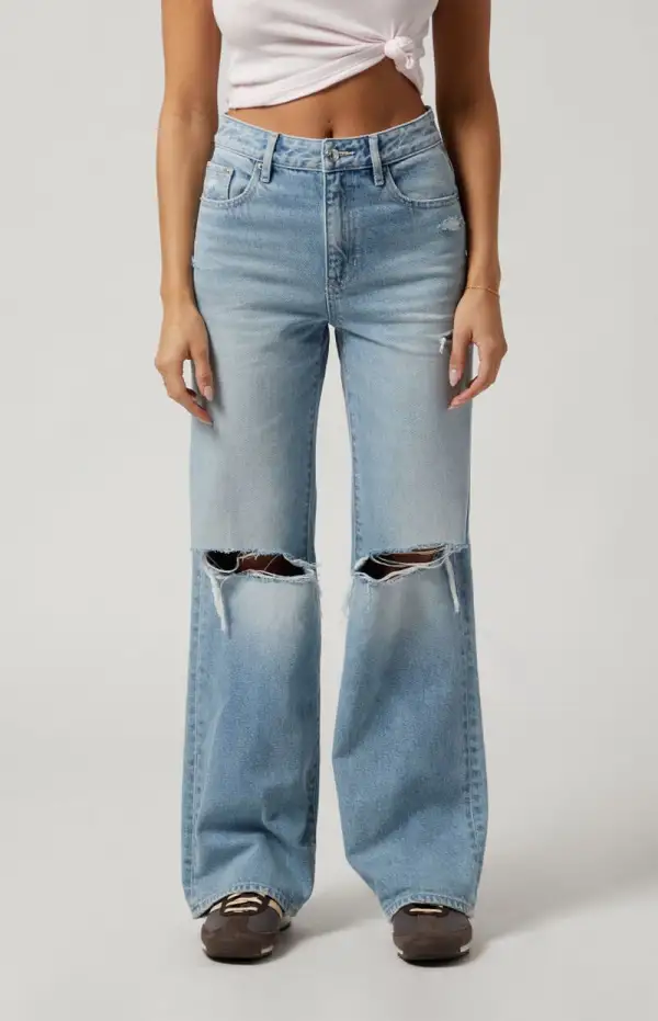 PacSun Light Indigo Ripped High Waisted Girlfriend Jeans