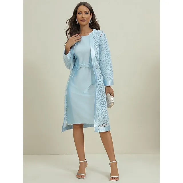 Women's Lace Dress Dress Set Midi Dress Purple Pink Yellow Light Blue Gray Long Sleeve Pure Color Lace Hollow Out Spring Fall Crew Neck Elegant Party Spring Dress