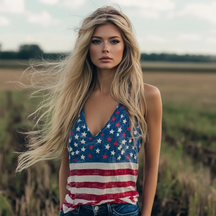 Women's Independence Day Flag Art Linen Sleeveless Top