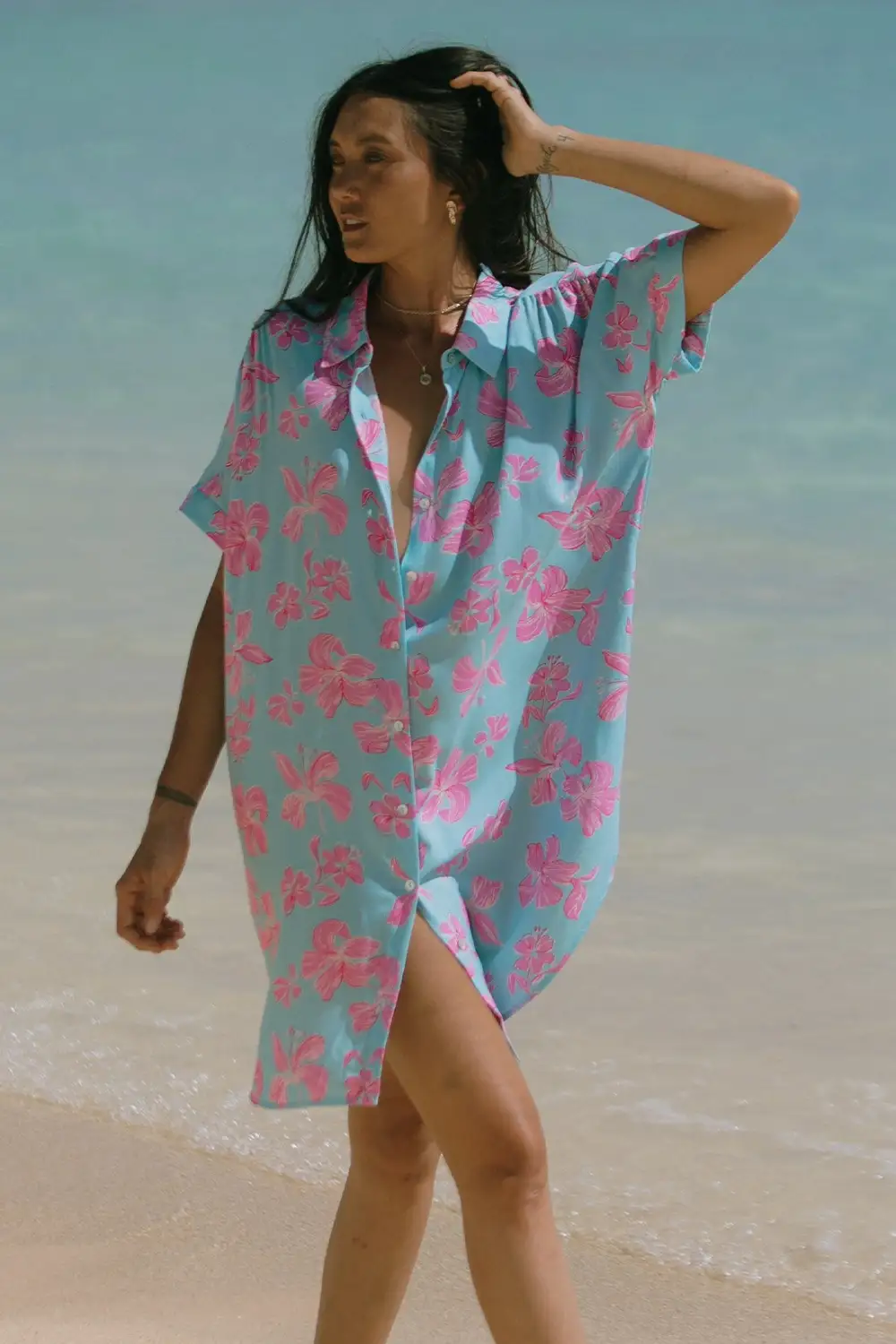 Kihei Printed Short-Sleeve Shirt Dress-Kihei