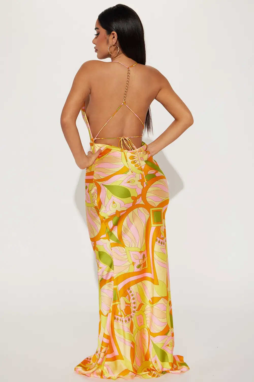 Daysia Satin Maxi Dress - Yellow/combo