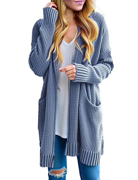 Women's Long Sleeve Knit Sweater Open Hooded Cardigan Jacket